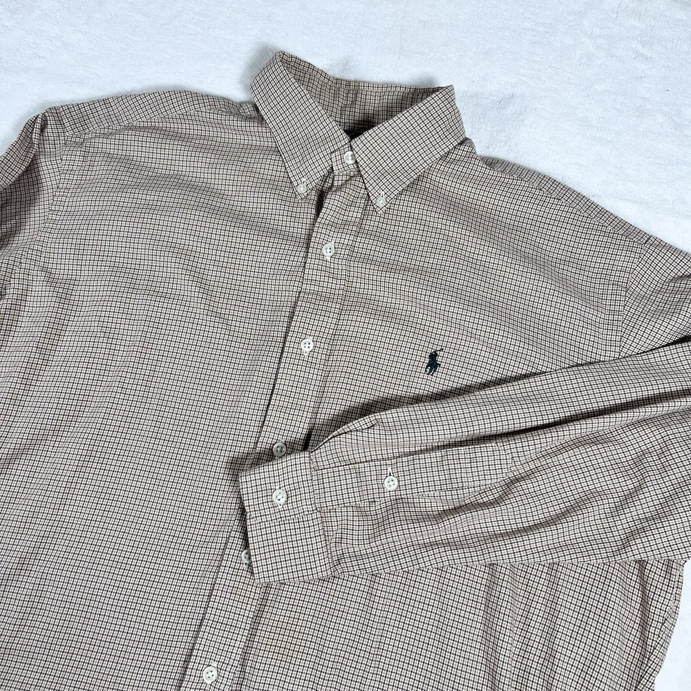 Ralph Lauren Blake Shirt Mens Large Brown Check Plaid Button Down Preppy Vtg
